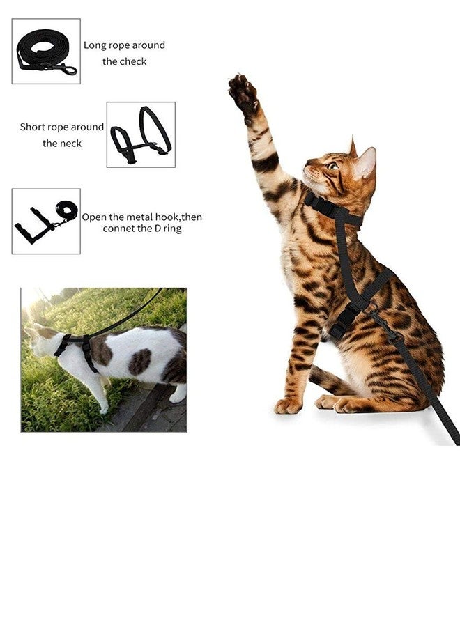 Pet Guard Cat Rabbit and Small Pet Nylon Strap Collar with Adjustable Walking Harness Leash (Black) - Image 2